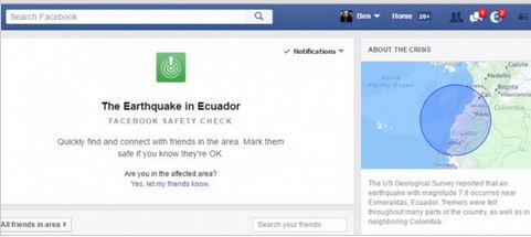 Facebook为地震提供安全检查功能